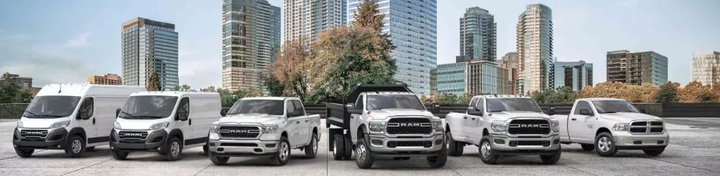 Ram commercial vehicle lineup including Ram pickups and ProMaster vans